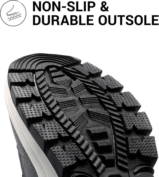 Non-slip winter boot outsole tread with deep grooves for grip