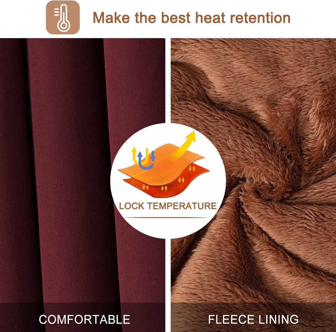 Burgundy coat with fleece lining for warmth and insulated padded fabric.