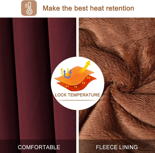 Burgundy coat with fleece lining for warmth and insulated padded fabric.