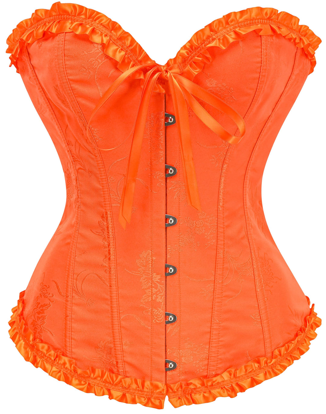 Korsett-Top mit Spitzen-Jacquard, orangefarben, Rüschen an den Trägern und Saum