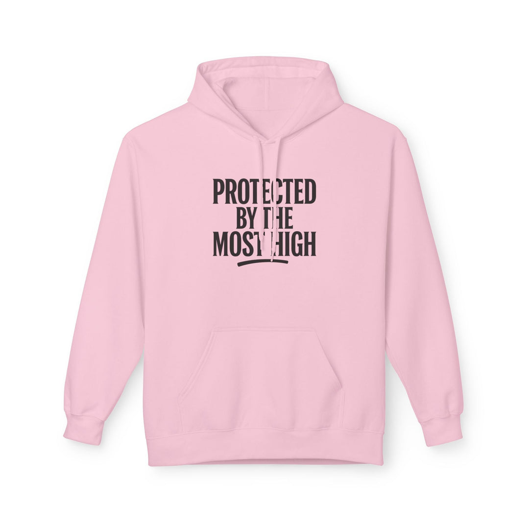 Light Pink hoodie with “PROTECTED BY THE MOST HIGH” front print