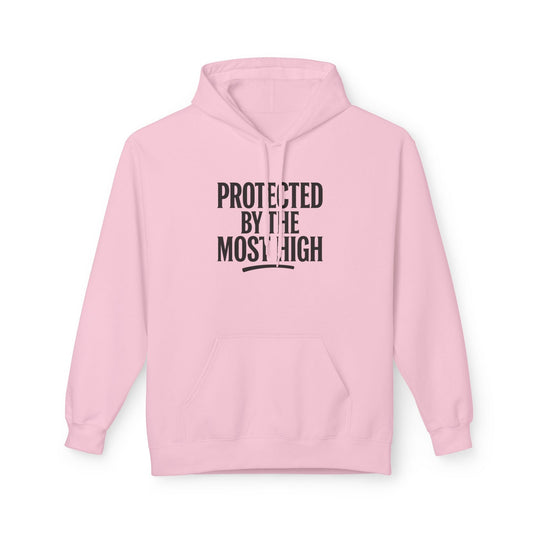 Light Pink hoodie with “PROTECTED BY THE MOST HIGH” front print