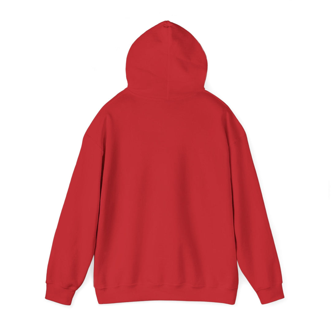 Red unisex hoodie pullover with attached hood and front pocket