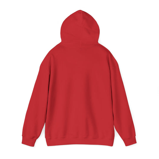 Red unisex hoodie pullover with attached hood and front pocket