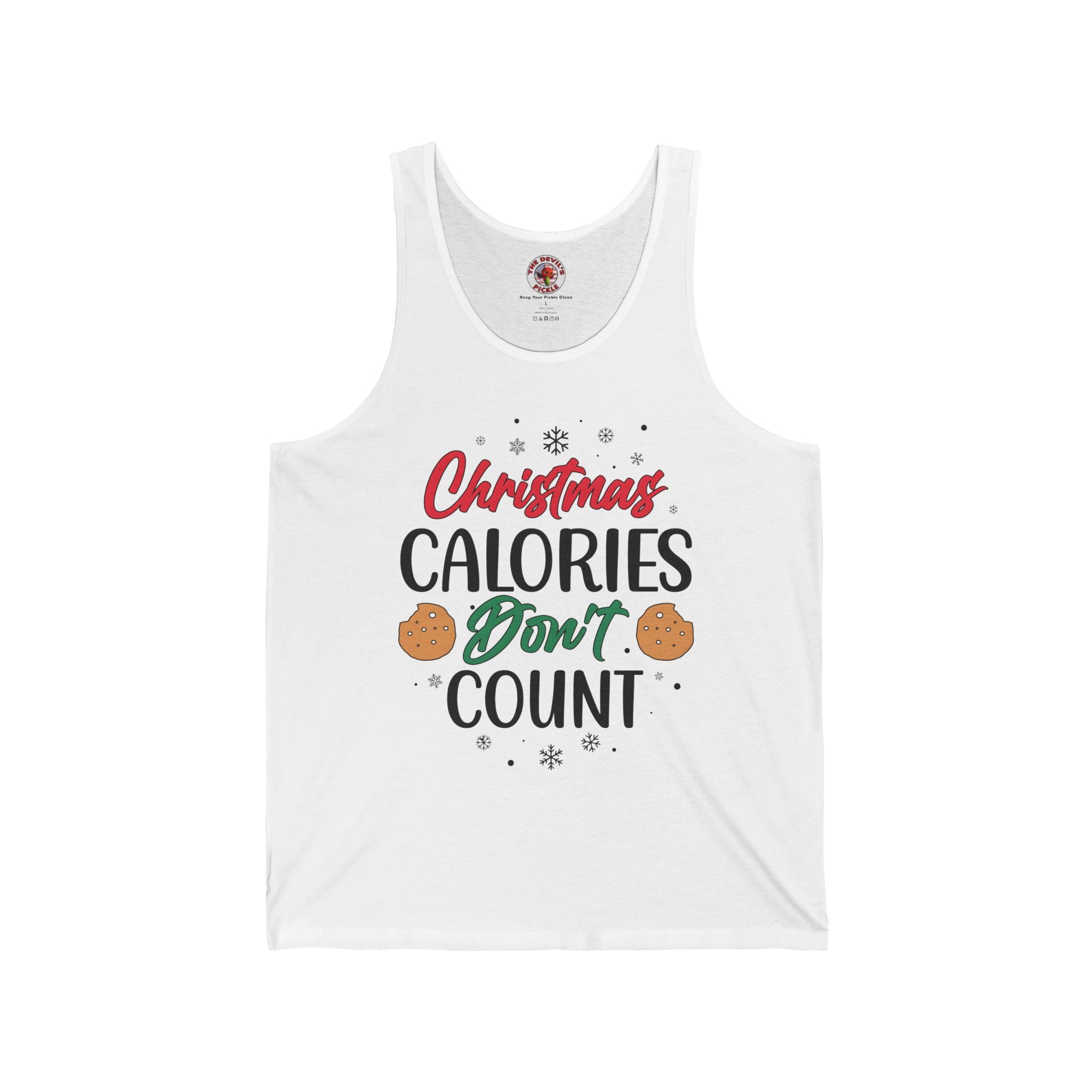 Weißes Tanktop mit Aufdruck „Christmas Calories Don’t Count“