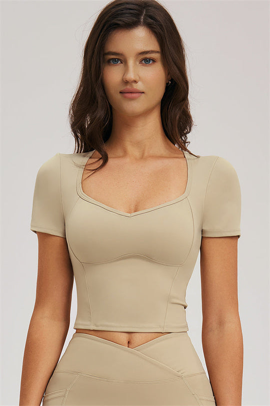 Almond 2-piece set: fitted scoop-neck tee and high-rise leggings