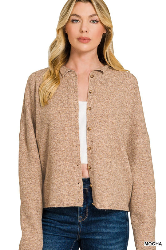 Zenana Collared Button Down Cardigan Sweater