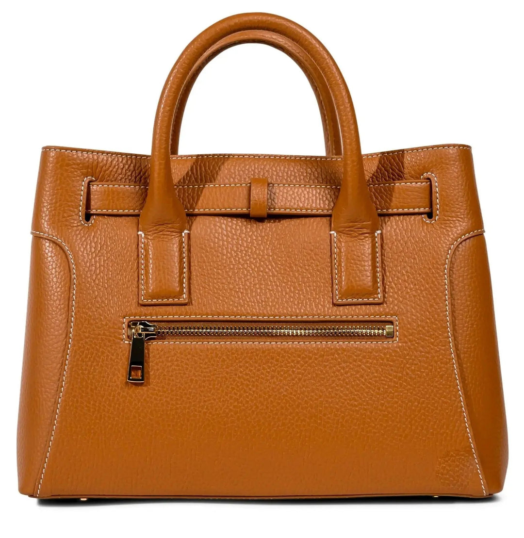 THE SHARON CLAUDIA Lederhandtasche mit Griffen, vorderem Riemen und Reißverschlussfach