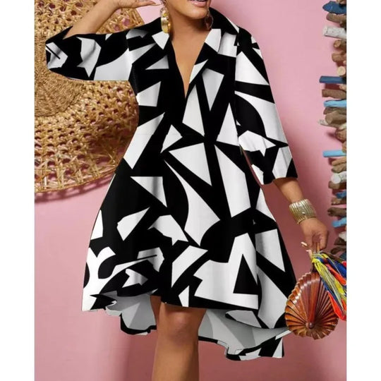 Women Sexy Fashion Printed Shirt Dresses Chic V Neck Loose Long Sleeve Dress Causal Vacation Female Mini Vestidos Robe Clothing
