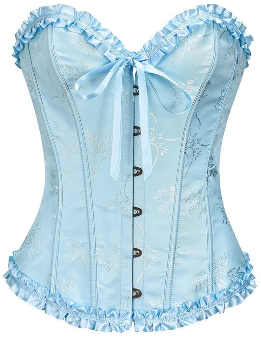 Korsett-Top aus Jacquard, hellblau, Schleife vorn, Rüschen am Ausschnitt und Saum
