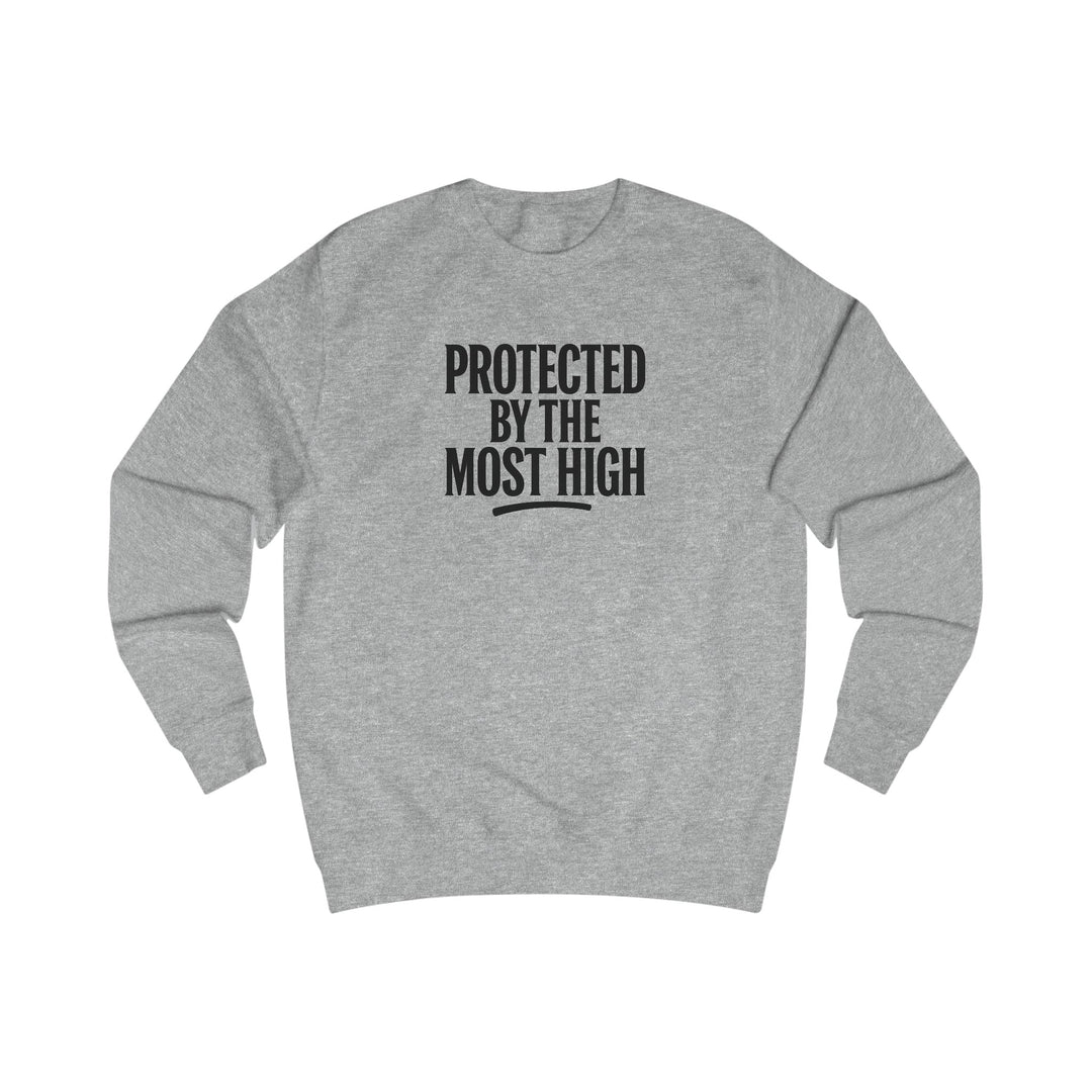 Heather Grey crewneck sweatshirt with “Protected By The Most High” front print.