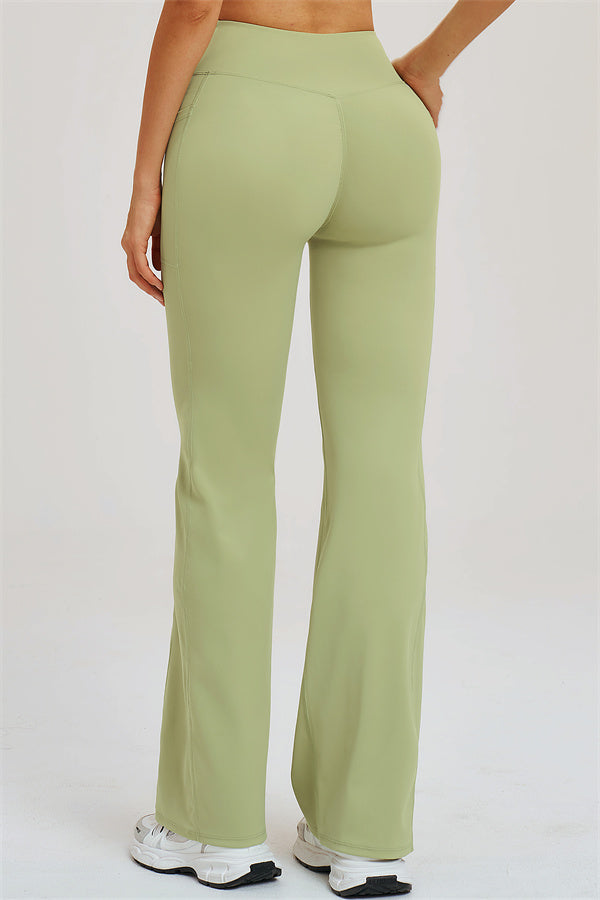 Olive green flared leggings with high waistband