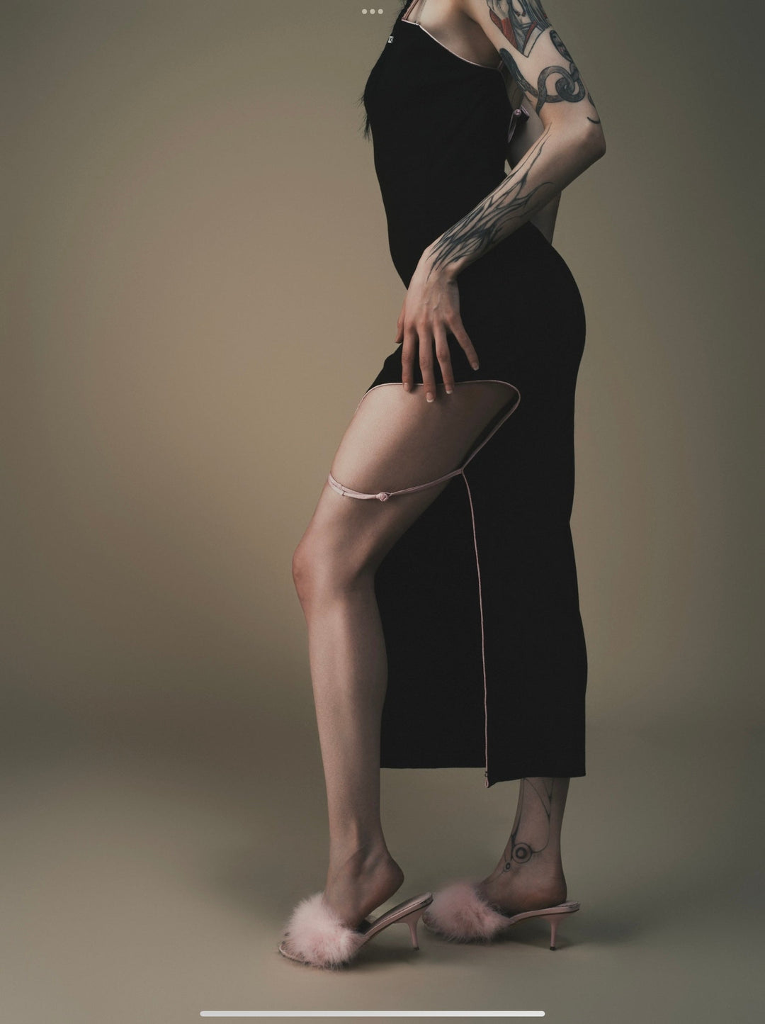 Gao cutout maxi dress, black side panel with leg slit and sheer cutout trim