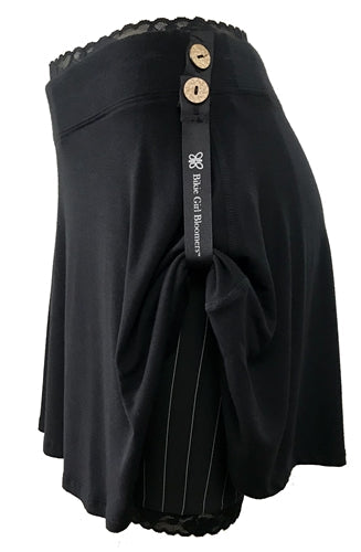 Black bloomers with side bow detail and circular buttons at back