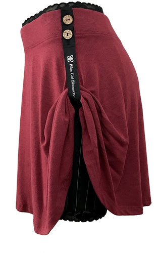 Burgundy bloomers with knotted back bow and scalloped lace hem