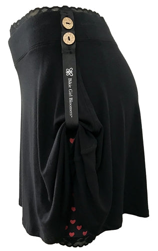Sweet Love Bloomers: schwarze Wickelbloomers mit Herzfutter und Spitzenbund