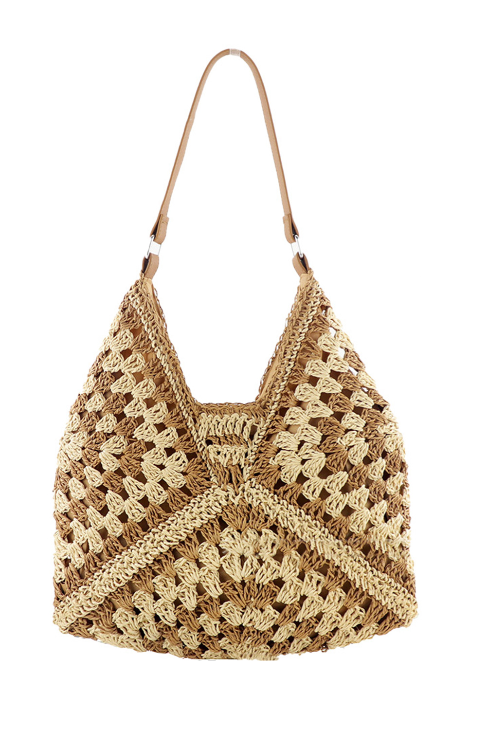 Mikayla Straw Woven Bag, khaki woven hobo with shoulder straps
