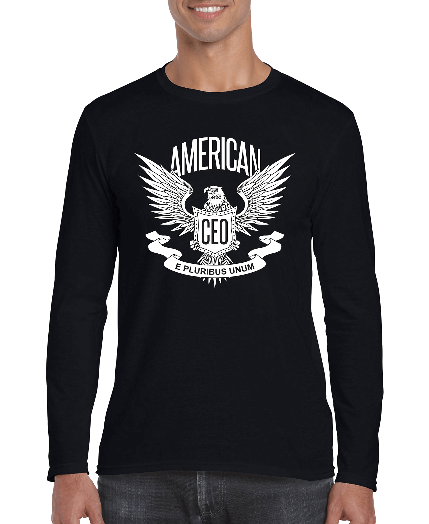 Men's long-sleeve shirt, black, American eagle CEO graphic on chest