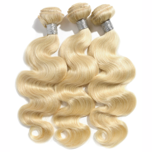 Three light blonde body wave hair bundles, loose wavy strands