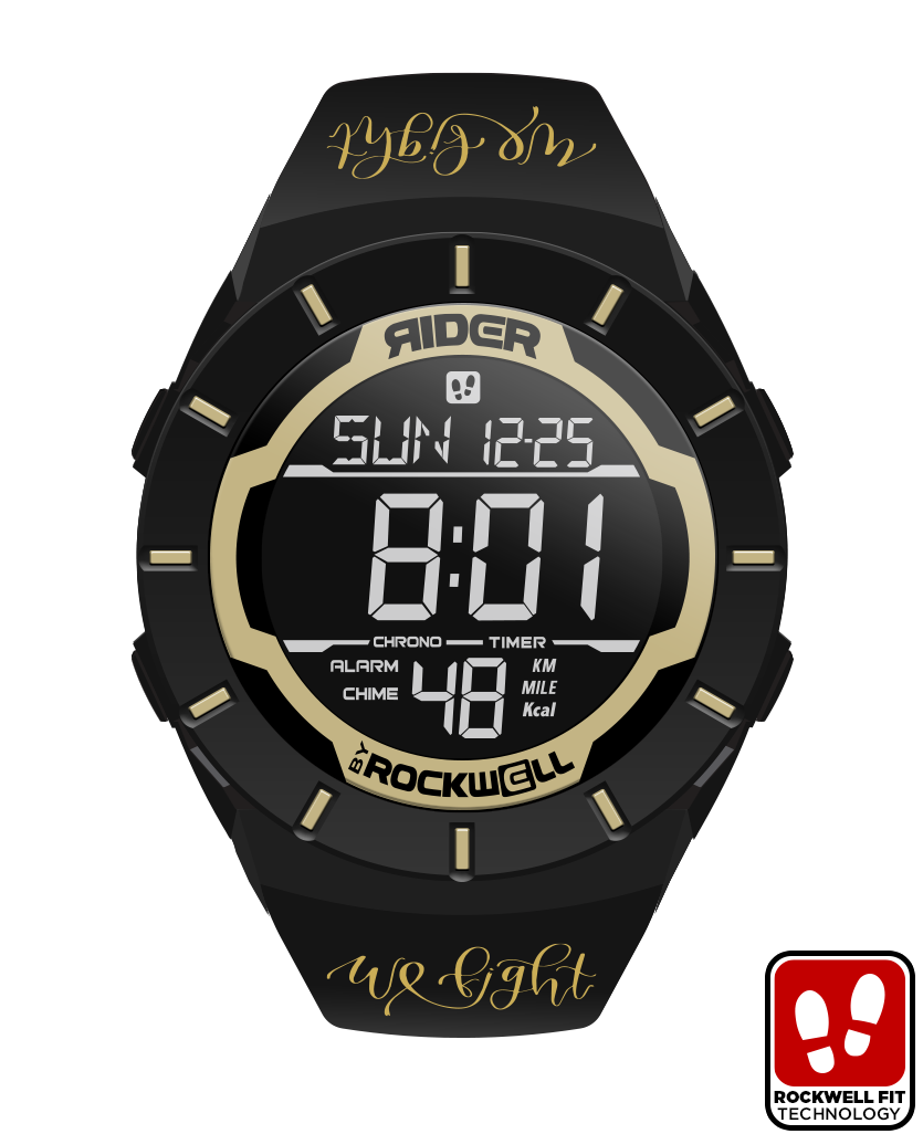 We Fight Gold/Black Digital Sport Watch with large numeric display and gold accents