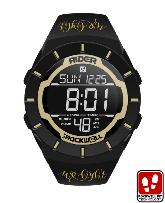 We Fight Gold/Black Digital Sport Watch with large numeric display and gold accents