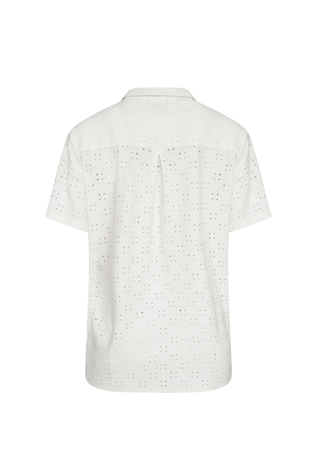 Off-white short-sleeve shirt, back panel with English embroidery dot pattern