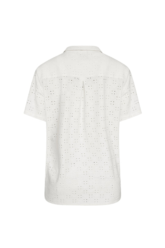 Off-white short-sleeve shirt, back panel with English embroidery dot pattern