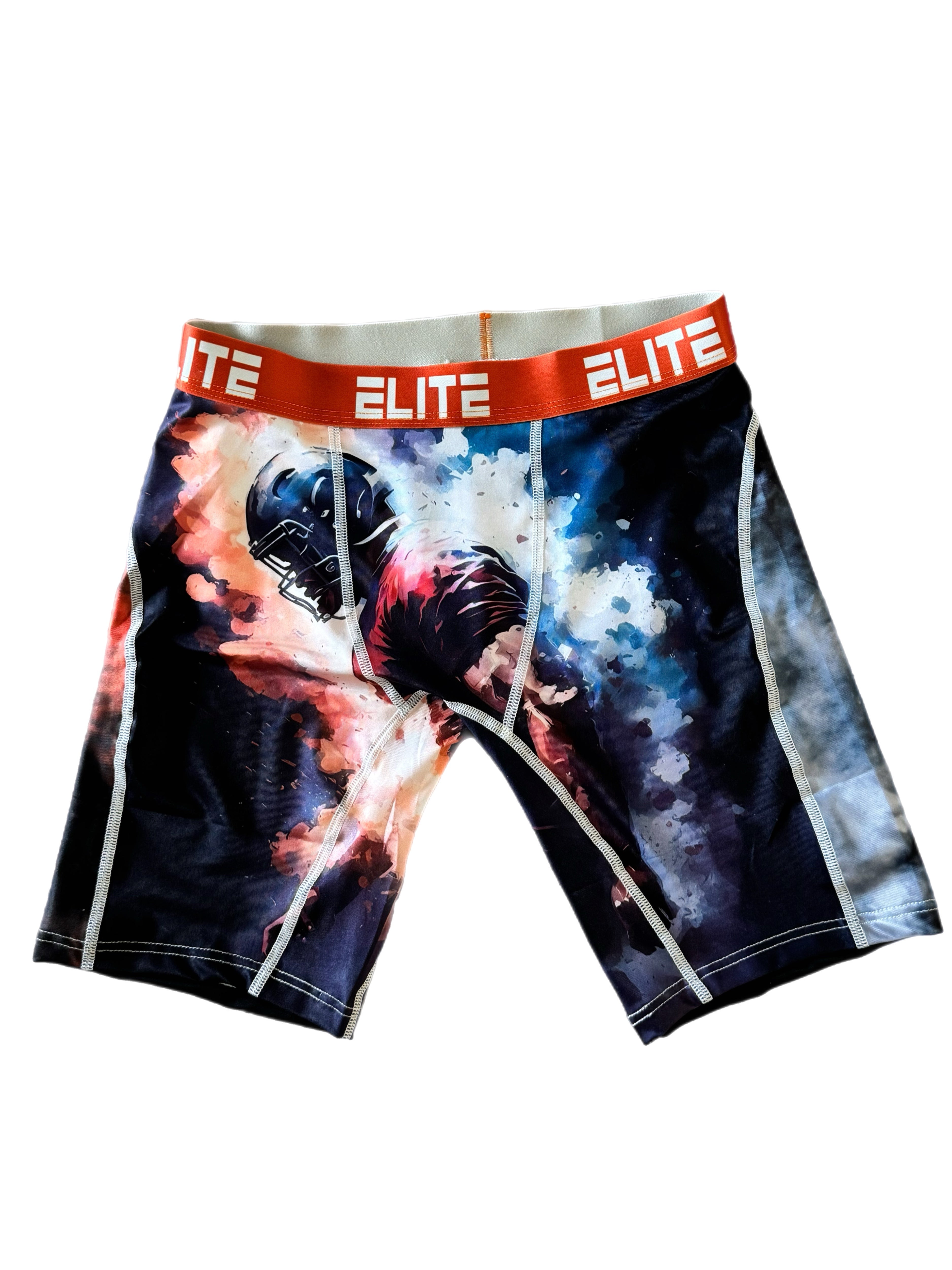 Blitz men’s boxer briefs with dark graphic print and red elastic waistband