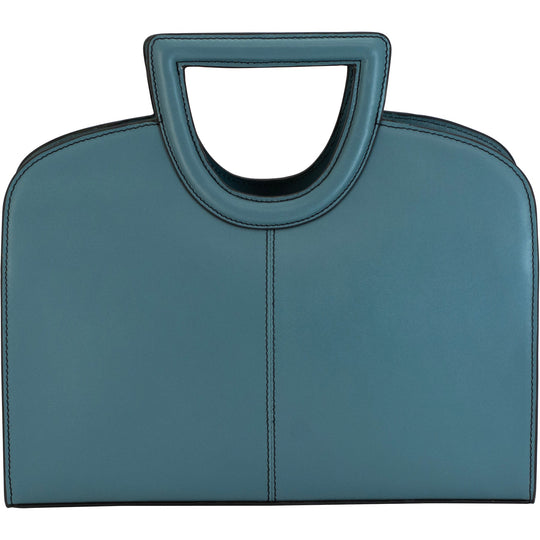 Clarice handbag front view with top handle loop opening and clean stitched panel