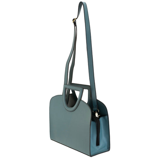 Clarice handbag with long shoulder strap, top loop handle, and side zipper pocket