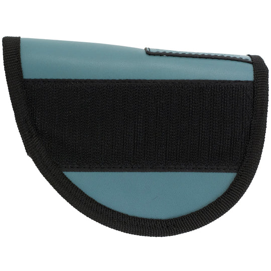 Clarice crossbody-style pocket with black strap trim and teal body panel