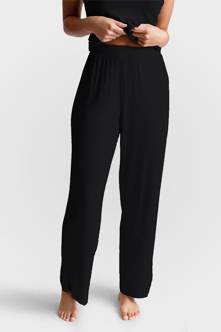 Collagen Lounge Pant in Black with elastic waistband and relaxed straight legs.