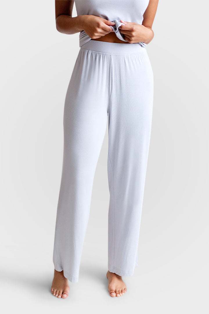 Collagen Lounge Pant in Pearl Grey, elastic waist, relaxed straight-leg fit.