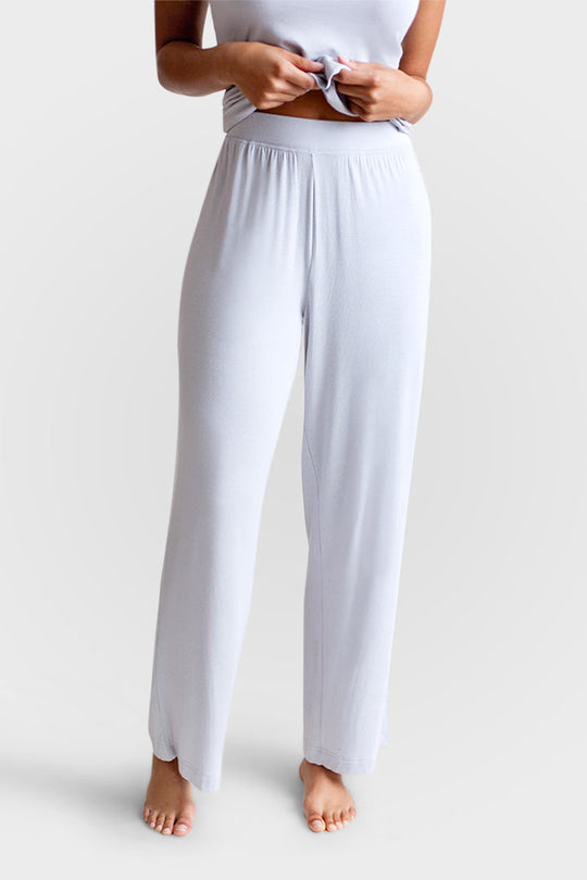 Collagen Lounge Pant in Pearl Grey, elastic waist, relaxed straight-leg fit.