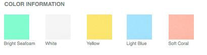 Color options: bright seafoam, white, yellow, light blue, soft coral