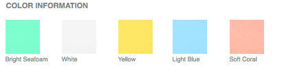 Color options swatches: Bright Seafoam, White, Yellow, Light Blue, Soft Coral