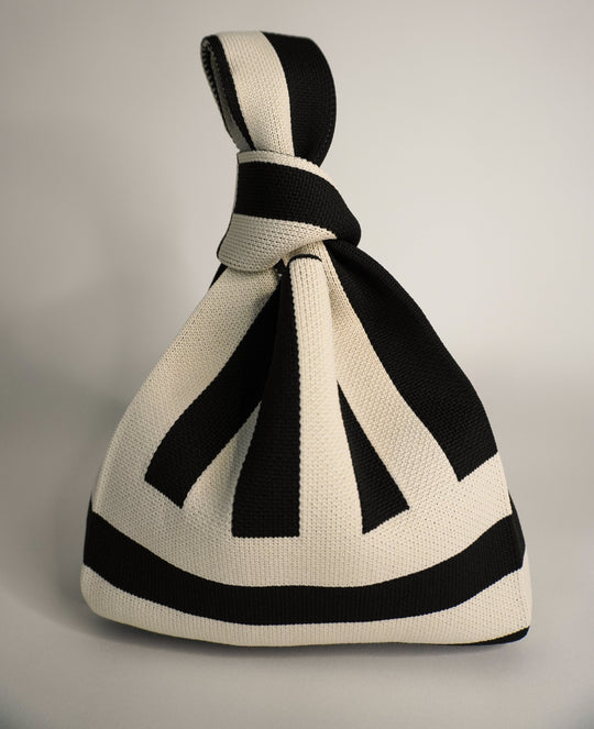 The Original² black and cream striped drawstring handbag with gathered top