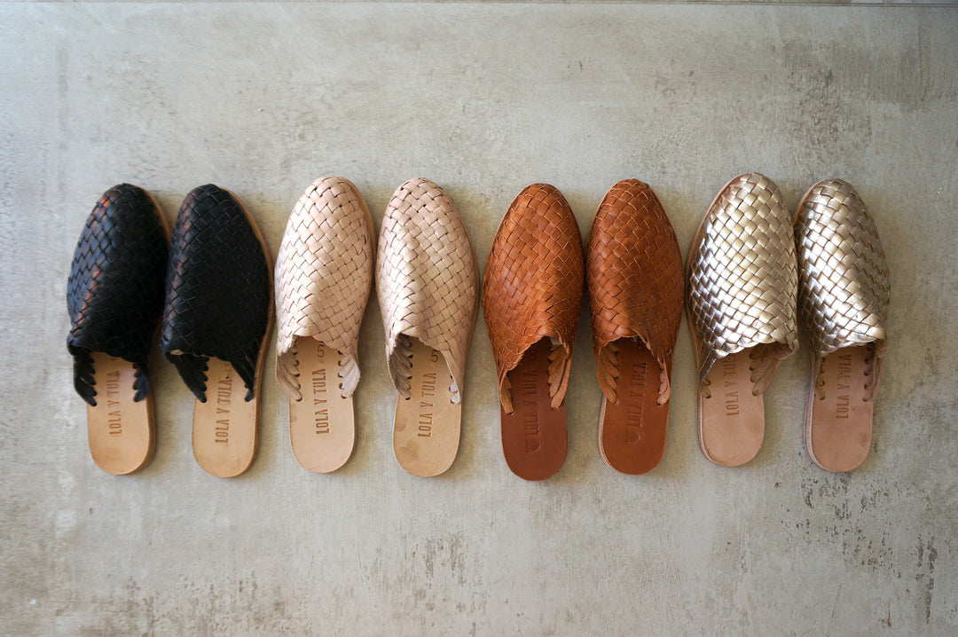 Braided leather slide sandals assortment, including metallic gold