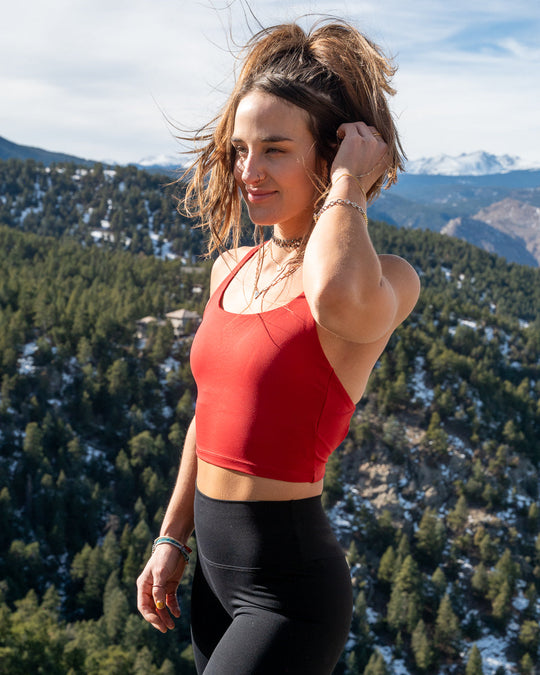 Revolution Crop red sports-bra style crop top with racerback straps