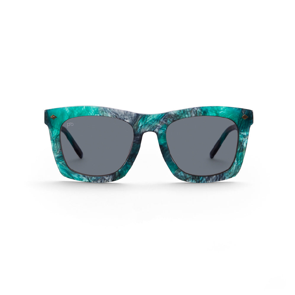 Devlin sunglasses, turquoise marbled frame with dark smoke lenses