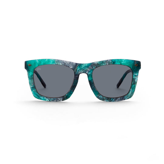 Devlin sunglasses, turquoise marbled frame with dark smoke lenses