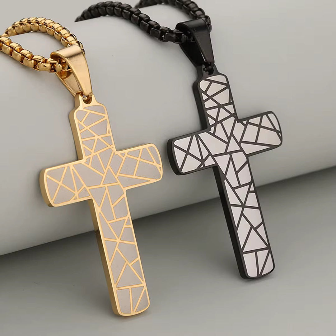 Geometric Cross Necklace: gold &amp; black geometric cross pendants on braided cords