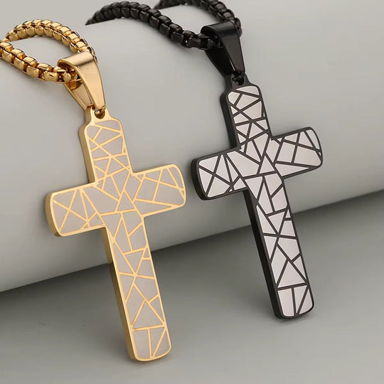 Geometric Cross Necklace: gold &amp; black geometric cross pendants on braided cords