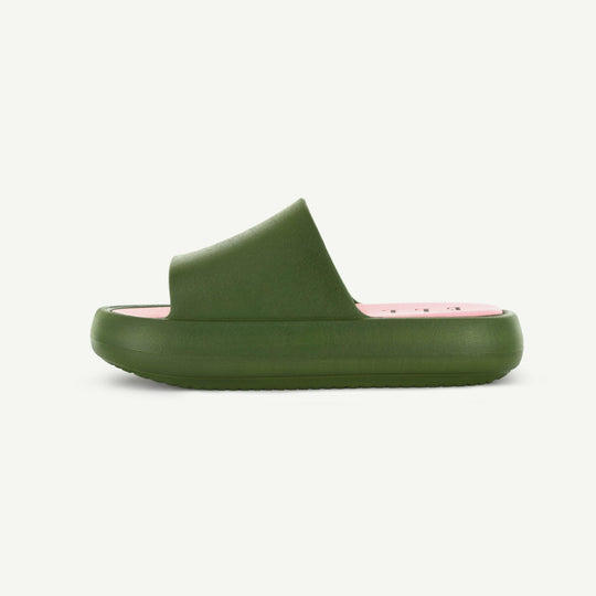 ST. TROPEZ platform slide in olive green, front view