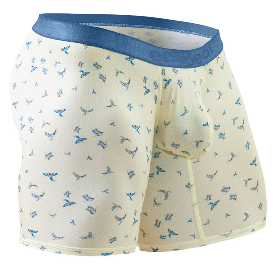 Close-up of Vanilla-Birds boxer briefs: blue waistband and textured fabric.