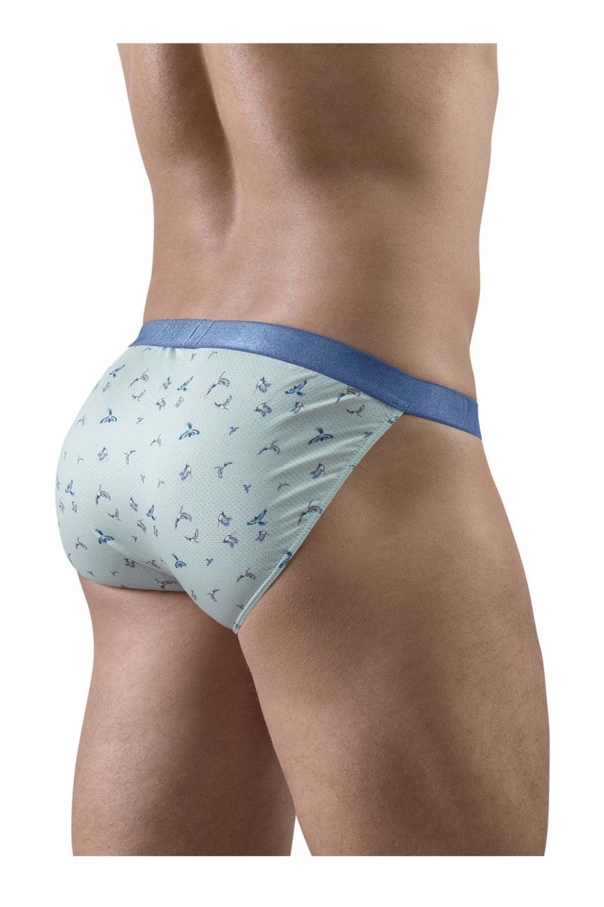 Bikinihose EW1777 SLK SE Frost-Birds, seitliche Ansicht, helles Türkis mit blauem Bund