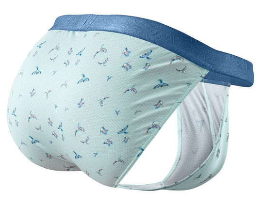 Frost-Birds Bikinihose EW1777 SLK SE, Stoffmuster im Detail, helles Türkis, blaues Bundband