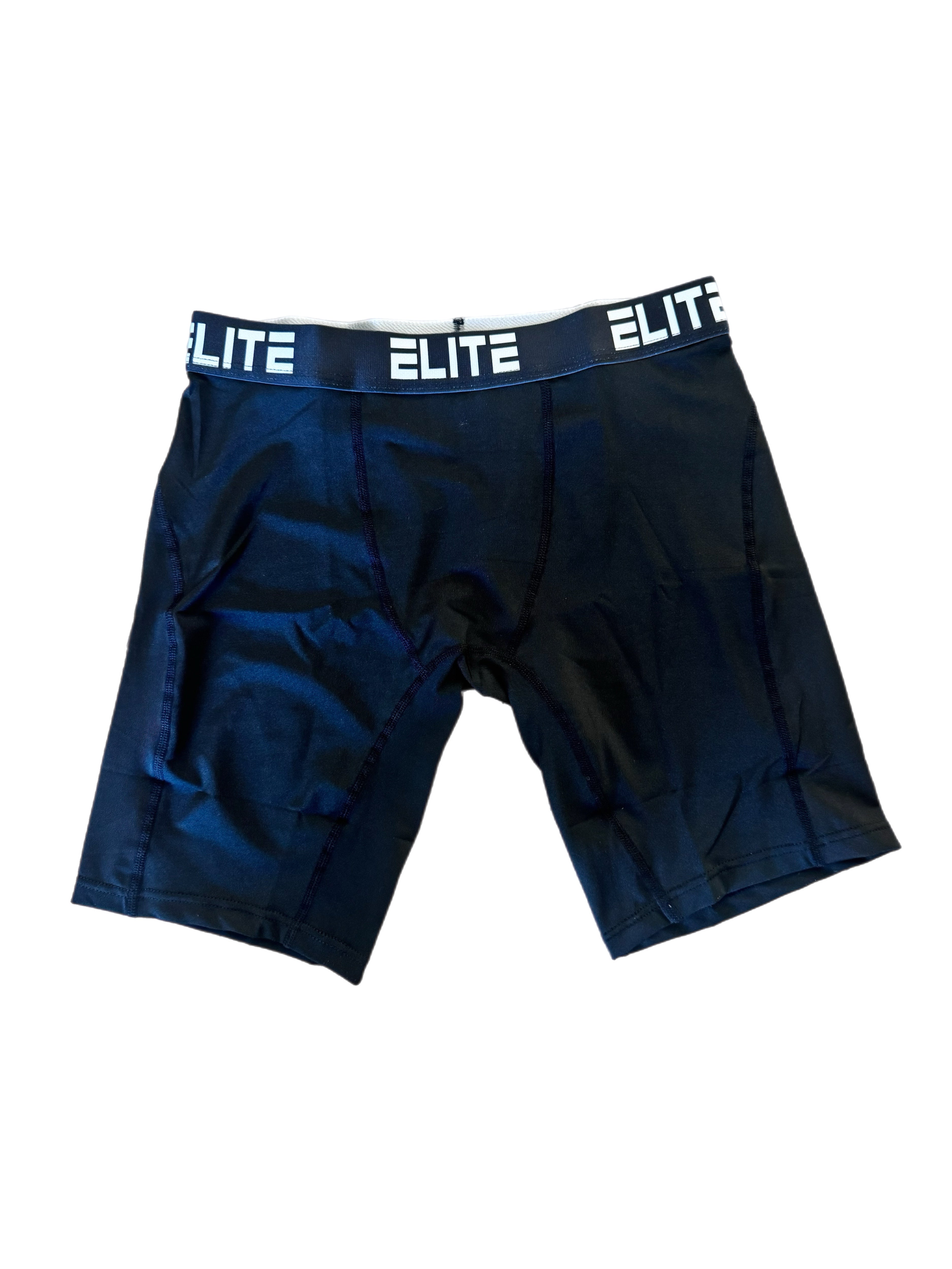 Dark navy men’s boxer briefs with 'ELITE' waistband logo