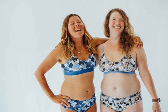Panther print underwear briefs on models, matching blue pattern set