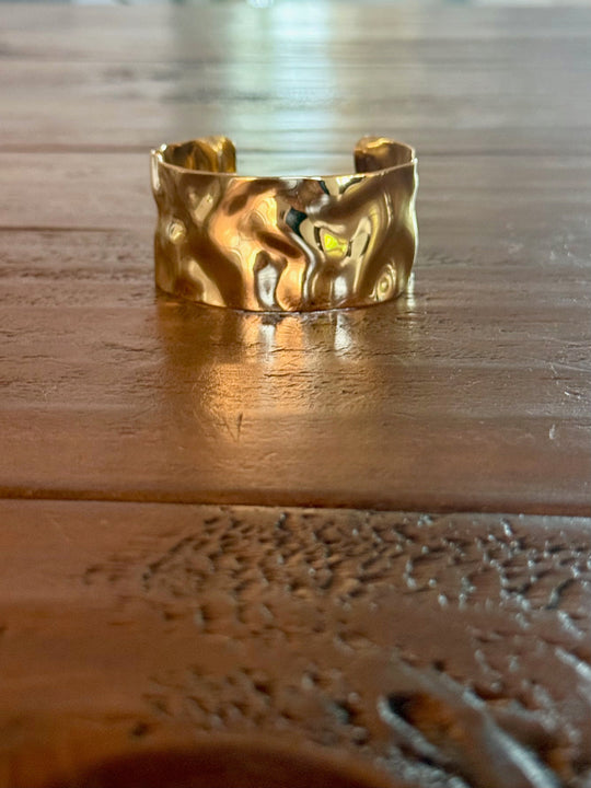 Large hammered cuff in Gold, wide open cuff with textured hammered surface